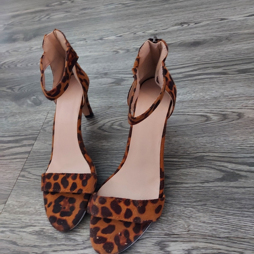 Animal print heeled sandal , fits size 8.5 to 9